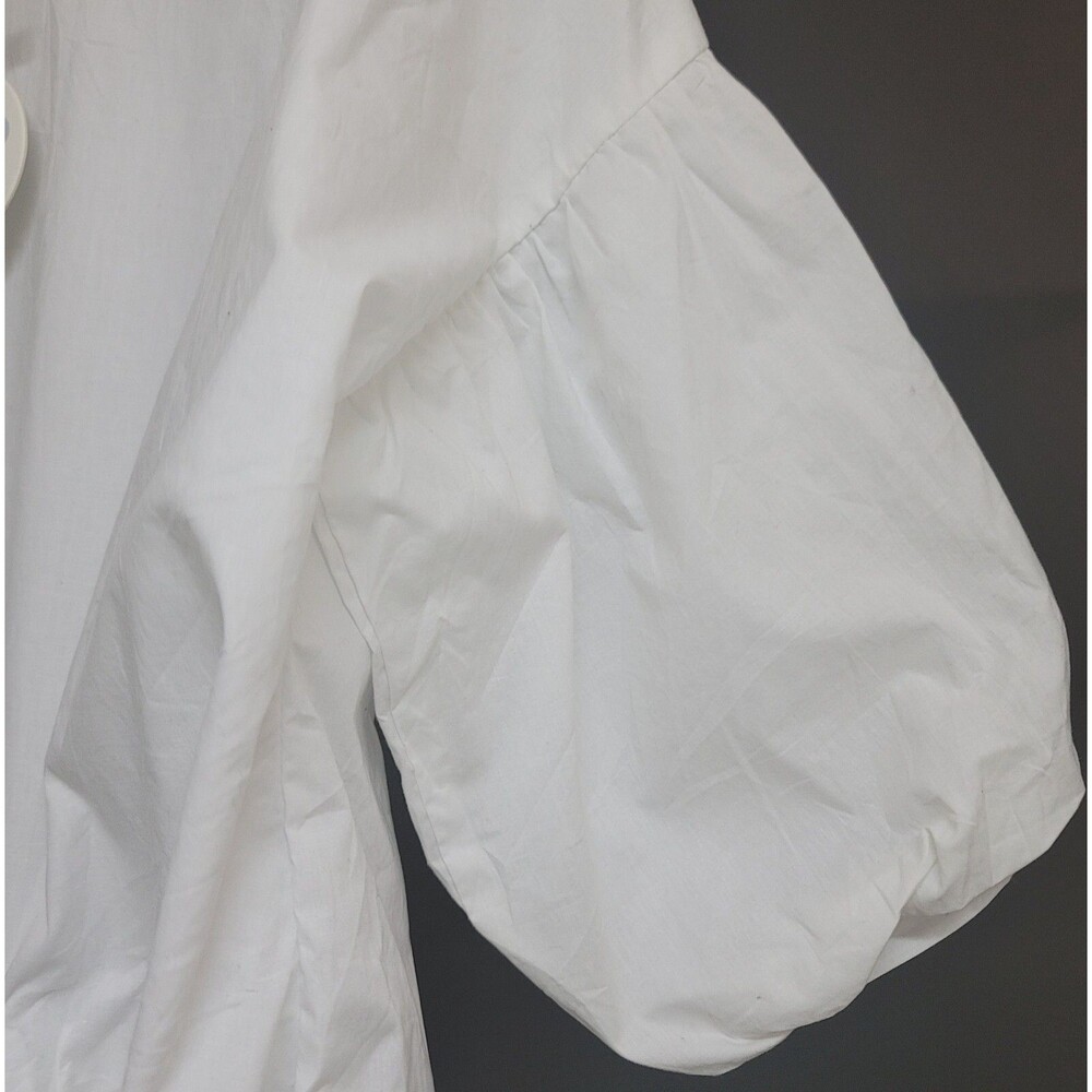 Coco Blue Womens White Cotton Top Short Sleeve Black & White Front Tie Sz S NWT - Picture 4 of 11